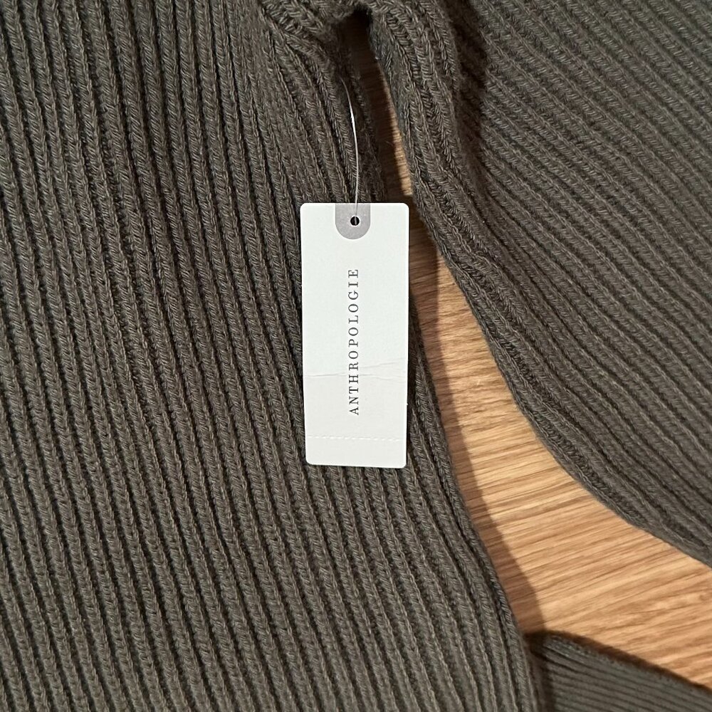 Maeve for Anthropologie Olive Green Ribbed Knit Belted Sweater Dress - Picture 6 of 11